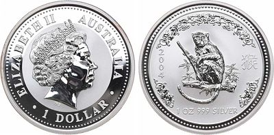 Австралия. 1 доллар 2004 года. Серия "Лунный календарь". Год обезьяны. Серебро. 31,13г. Перт. 