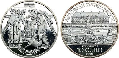 Австрия. 10 евро 2003 года. Дворец Шлосс Хоф. Серебро 925 пробы. 17,3г. Вена. Тираж: 50.000 