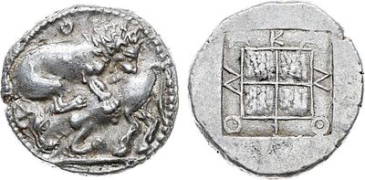 Древняя Греция. Македония. г. Аканф. Тетрадрахма 470-430 гг до н.э. Серебро. 17,04г. Аверс: 