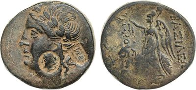 Древняя Греция. Вифиния. Царь Прусий II. 182-149 гг до н.э. Бронза. 11,5г. Аверс: два надчекана 