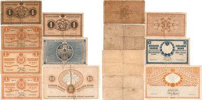 Великое Княжество Финляндское. Лот из 7 бон 1909-1916 гг. 20 марок 1909 года. №2624115. 