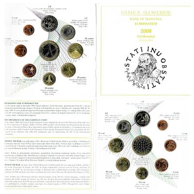 Словения. Официальный годовой набор из 9 монет. Биметалл. В набор сходят 9 монет (3, 2, 1 евро 