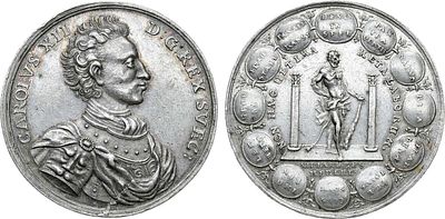 Коллекция. Германия. Медаль 1706 года. В память военных побед короля Швеции Карла XII 1700-1706 гг.