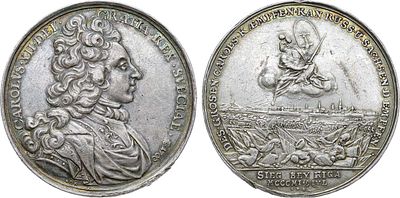 Коллекция. Швеция. Королевство. Король Карл XII. Медаль 1700 года. В память осады Риги. Серебро. 