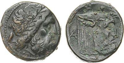 Древняя Греция. Акарнания. Лефкас. AE 22 конца III века до н.э. Медь. 6,77г. Аверс: голова 