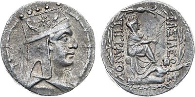 Армения. Королевство Арташесидов. Царь Тигран II. Тетрадрахма 95-56 гг до н.э. Серебро. 15,63г. 