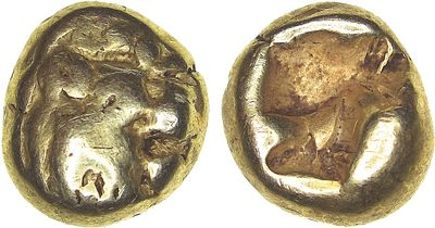 Древняя Греция. Лидия. Сарды. Цари Алиатт II и Крёз. 1/12 статера 600-575 гг до н.э. Золото. 1 