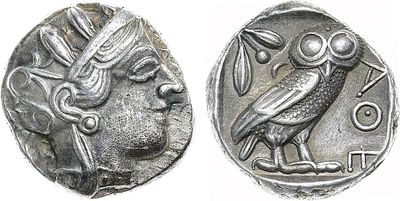 Древняя Греция. Аттика. Афины. Тетрадрахма 454-404 гг. до н.э. Серебро. 17,12г. Аверс: голова 
