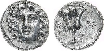 Древняя Греция. Кария. Родос. Драхма 340-316 гг до н.э. Серебро. 2,59г. Аверс: изображением 