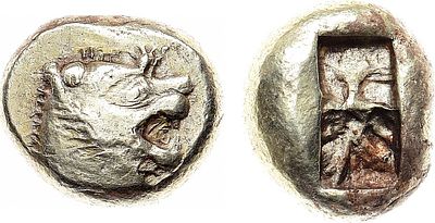 Древняя Греция. Лидия. Цари Алиат II и Крёз. Трите (1/3 статера) 610-546 гг до н.э. Электр. 4 
