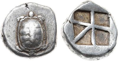 Древняя Греция. Остров Эгина. Статер 465-431 гг. до н.э. Серебро. 12,32г. Аверс: изображение 