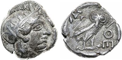 Древняя Греция. Аттика. Тетрадрахма 454-404 гг. до н.э. Серебро. 16,95г. Афины. Аверс: голова 