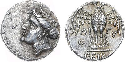 Древняя Греция. Понт. Драхма IV века до н.э. Серебро. 3,55г. Амис. Аверс: голова Геры в короне 