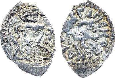 Псковская республика. Денга 1460-1510 гг. Серебро. 0,74г. Аверс: барс вправо, украшения в виде 