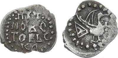 Новый Торг (Торжок). Полуденга 1430-1440 гг. Серебро. 0,37г. 
Утрата части монеты.