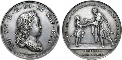 Медаль 1717 года. Посещение Петром I Парижа. Серебро. 35,48г. Диаметр 41 мм. Франция. Парижский 