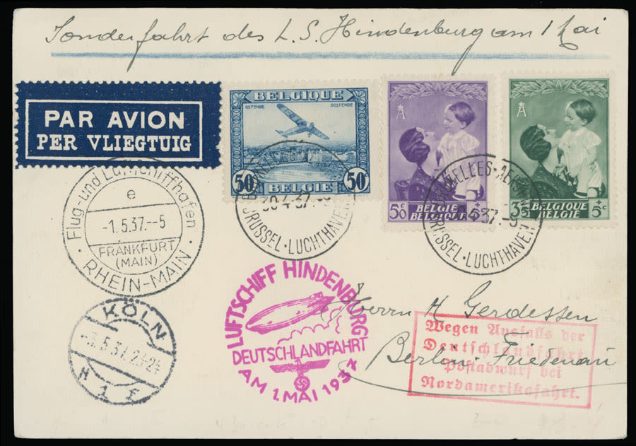 Lot 203: Worldwide Zeppelin Flights  - Belgium - Airship Hindenburg Flight