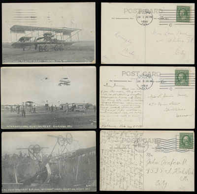 Worldwide Air Post Stamps and Postal History - United States. 1911, three black-and-white PPC 