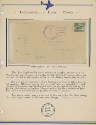 Worldwide Air Post Stamps and Postal History - United States. 1918 (July 15), two First Flight 