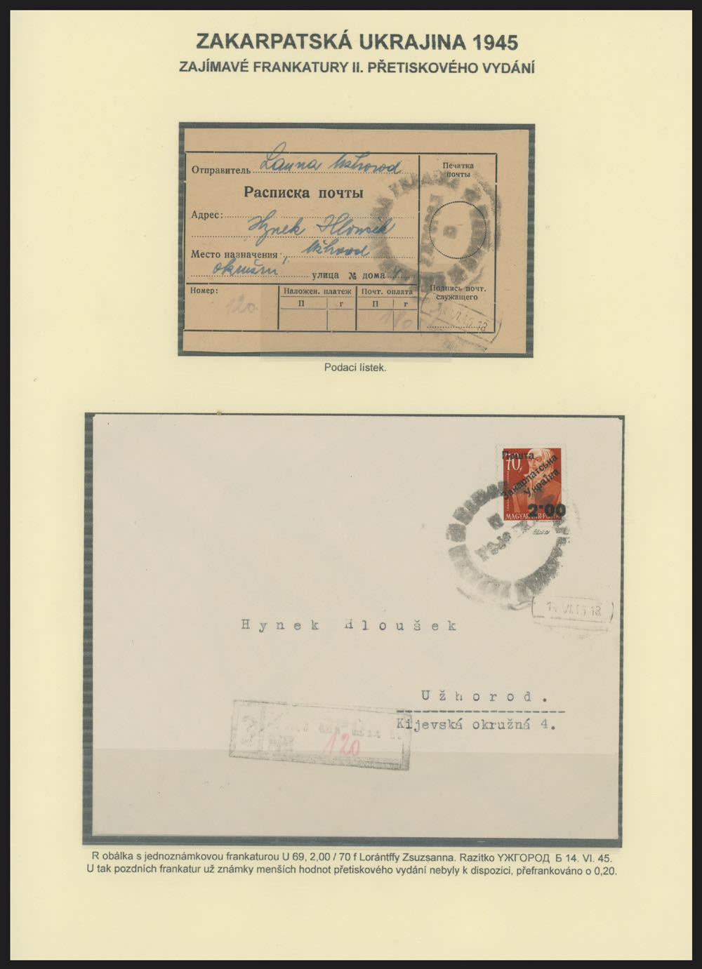 Lot 504: Carpatho - Ukraine - Uzhgorod Issues - Postal History Items