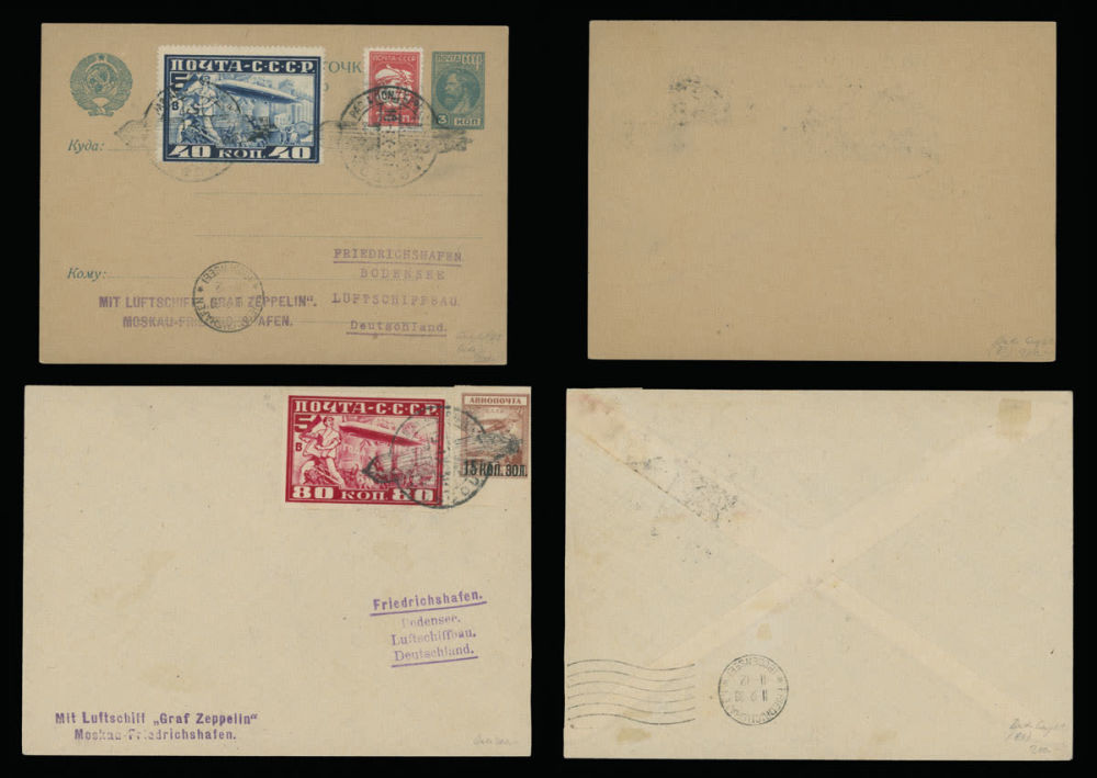 Lot 1153: Worldwide Air Post Stamps and Postal History  - RSFSR and Soviet Union - Zeppelin Flight