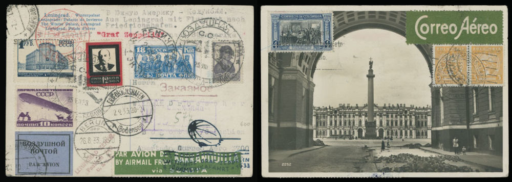 Lot 1156: Worldwide Air Post Stamps and Postal History  - RSFSR and Soviet Union - Zeppelin Flight