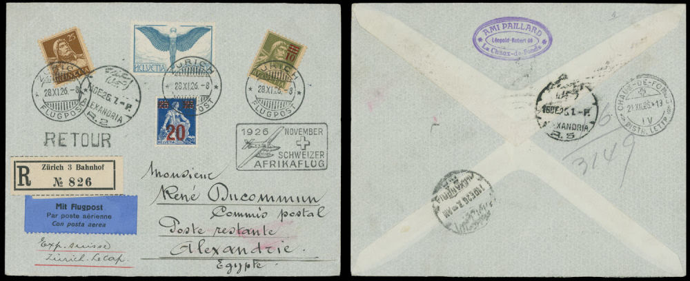 Lot 1163: Worldwide Air Post Stamps and Postal History  - Switzerland - Pioneer Flights