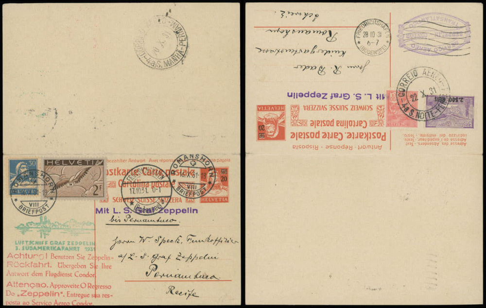 Lot 1165: Worldwide Air Post Stamps and Postal History  - Switzerland - Zeppelin Flight
