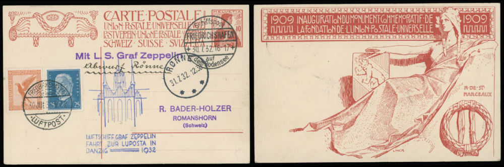 Lot 1166: Worldwide Air Post Stamps and Postal History  - Switzerland - Zeppelin Flight