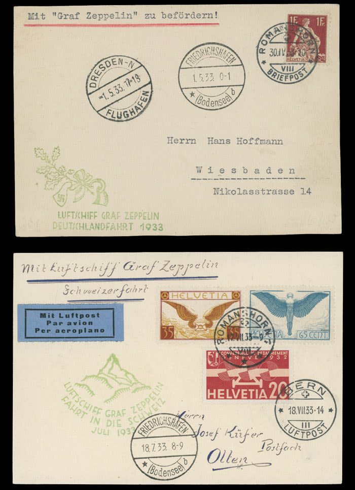 Lot 1167: Worldwide Air Post Stamps and Postal History  - Switzerland - Zeppelin Flights
