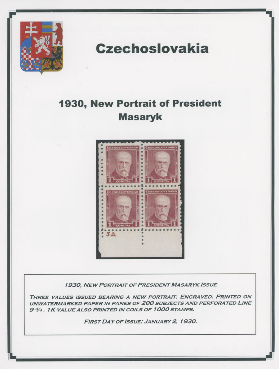 Lot 822: The One Man Collection of Czechoslovakia - New Portrait of Pres. Masaryk