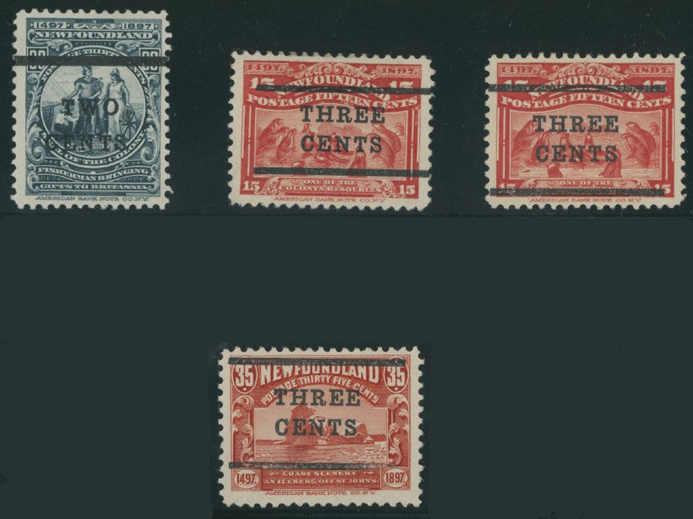 Lot 361: British North America - Newfoundland - Surcharges ''TWO CENTS'' and ''THREE CENTS''