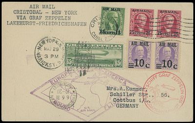 Worldwide Air Post Stamps and Postal History - United States - Canal Zone - Zeppelin Flight. 193 