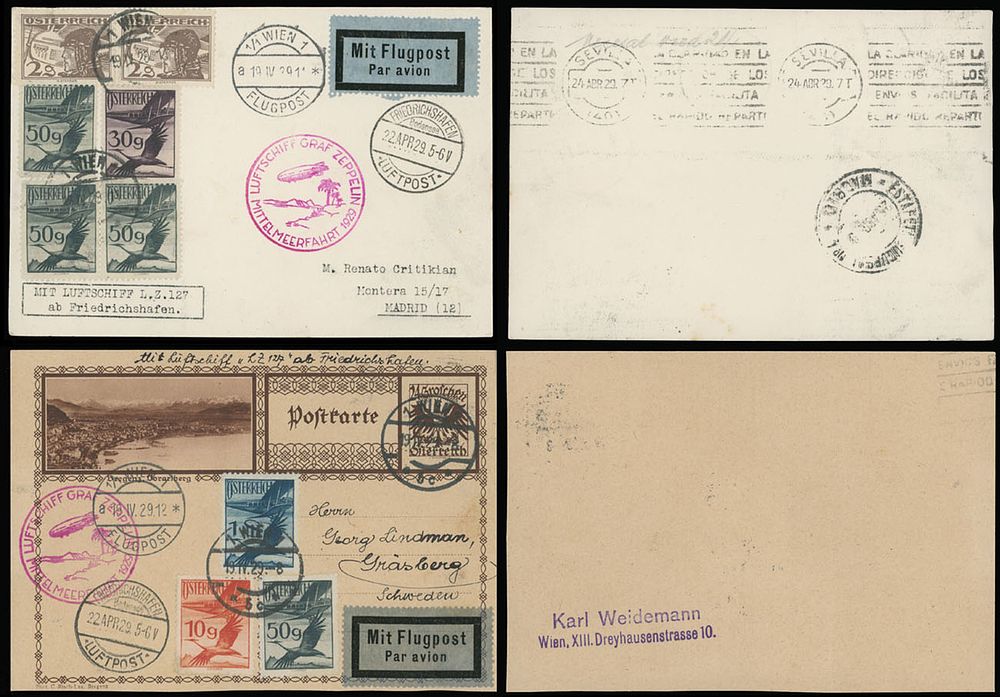 Worldwide Air Post Stamps and Postal History - Austria - Zeppelin Flight. 1929 (April 23-25) 