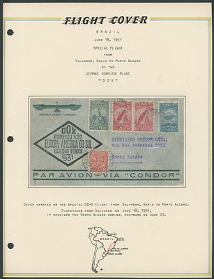 Worldwide Air Post Stamps and Postal History - Brazil - Pioneer Flight. 1931 (June 18), Dornier 