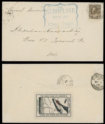 Worldwide Air Post Stamps and Postal History - Canada. 1918 (September 4), First Flight cover 