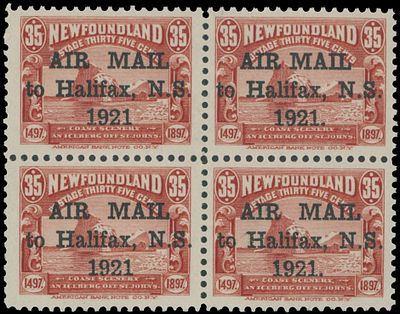 Worldwide Air Post Stamps and Postal History - Canada - Newfoundland. 1921, black overprint 