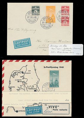 Worldwide Air Post Stamps and Postal History - Denmark - Pioneer Flights. TEMPORARY ICE AIRMAIL 
