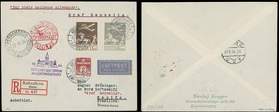 Worldwide Air Post Stamps and Postal History - Denmark - Zeppelin Flight. 1934 (June 23-27) 
