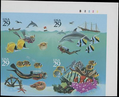 United States - Modern Errors and Varieties. 1994, Wonders of the Sea, 29c x4 multicolored, top 