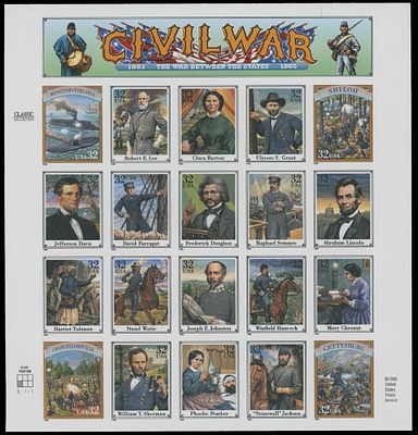 United States - Modern Errors and Varieties. 1995, Civil War, 32c multicolored, imperforate 