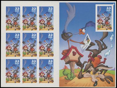United States - Modern Errors and Varieties. 2000, Road Runner and Wile E. Coyote, 33c 
