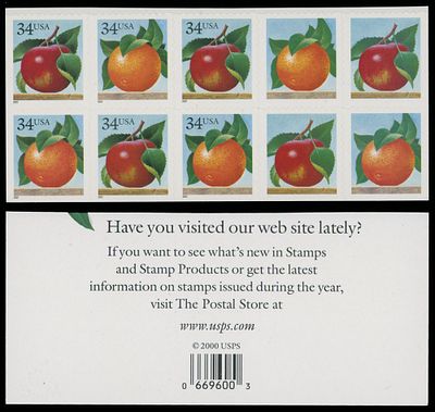 United States - Modern Errors and Varieties. 2001, Apple and Orange, 34c multi, self-adhesive 