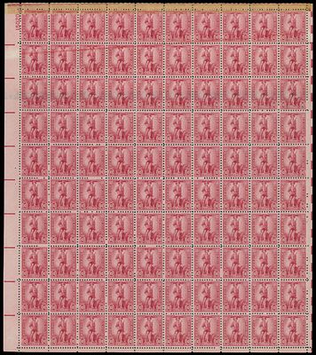 United States - War Saving stamps. 1942, Minute Man, 10c rose red, complete pane of 100 (10x10) 