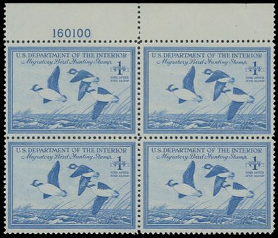 United States - Hunting Permit stamps. 1948, Buffleheads in Flight, $1 bright blue, top sheet 