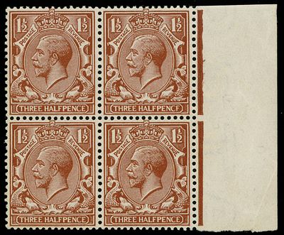 Great Britain. 1912, King George V, 1&frac12;p red brown, Simple Royal Cypher watermark, right sheet 
