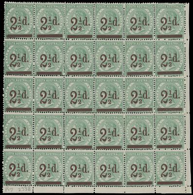 Australian States - South Australia. 1893, Queen Victoria, brown surcharge 2&frac12;d on 4p green 
