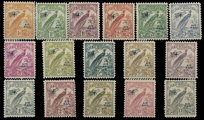 Australia - New Guinea - Air Post stamps. 1932-34, blue black overprint ''Air Mail'' and 