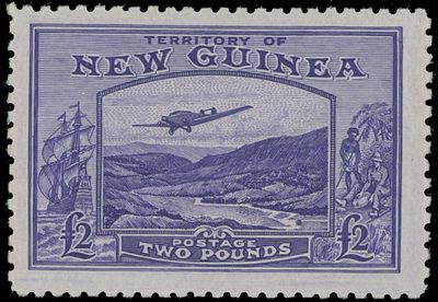 Australia - New Guinea - Air Post stamps. 1935, Airplane over Bulolo Goldfield, &pound;2 violet 