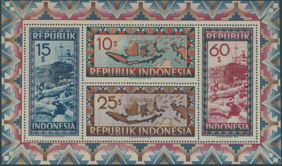 Indonesia. 1949, Liberation of Jakarta, Map and Cargo Ship ''Merdeka'', souvenir sheet of 10s 